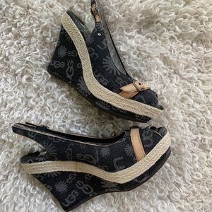 UGG “Noella” Black Rope Trim Wedges SZ 10